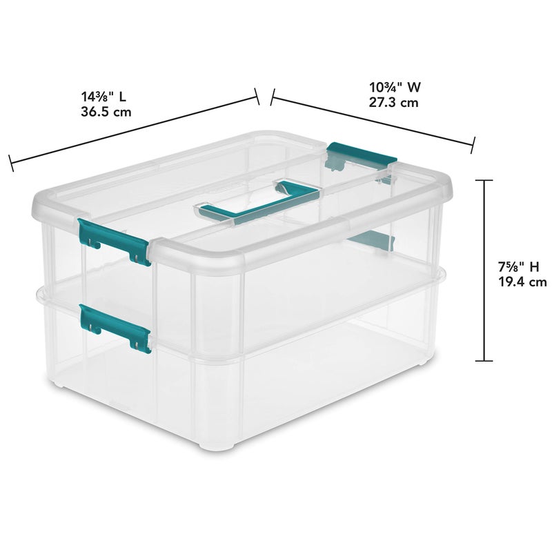 Sterilite 1427CLR Stack & Carry - 2 Layer Box, Clear Lid & Blue Handle, See-through layers - Image 2